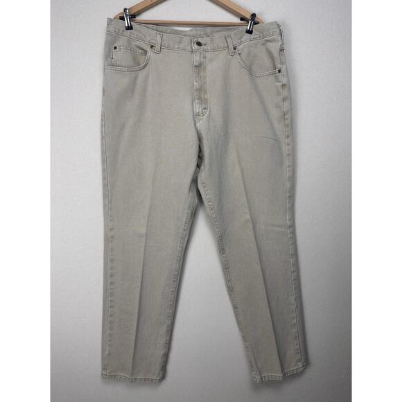 Vtg L.L. Bean Men’s 34x32 Double L Natural Fit Jeans Union Made USA Beige Work - Picture 1 of 13